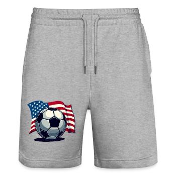 WM USA Fussball Fußballer Amerika Flagge - Stanley/Stella Unisex Bio Joggingshorts Trainer  - Grau meliert - Vorne - Nik (191cm) & Marisol (170cm)