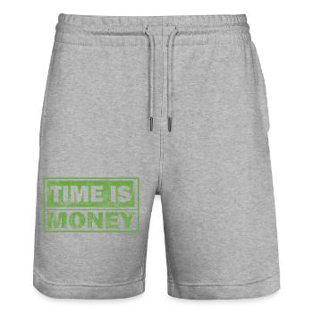 Time is money in green print - Stanley/Stella Trainer Unisex Organic Jogging Shorts - heather grey - Front - Nik (191cm) & Marisol (170cm)