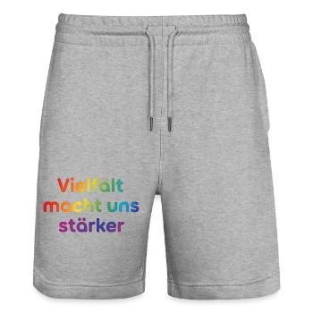 Diversity makes us stronger - Stanley/Stella Trainer Unisex Organic Jogging Shorts - heather grey - Front - Nik (191cm) & Marisol (170cm)