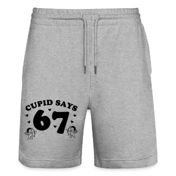 Cupidon dit 67 – design ludique de Cupidon - Short de jogging bio TRAINER Stanley/Stella unisexe - gris chiné - Devant - Nik (191cm) & Marisol (170cm)