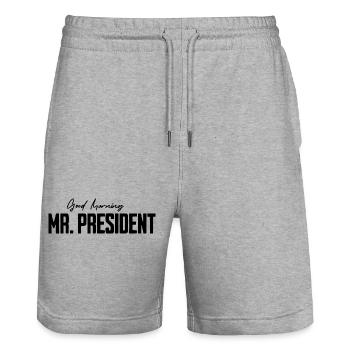 Guten Morgen Mr. President Witzige Geschenke Mann - Stanley/Stella Unisex Bio Joggingshorts Trainer  - Grau meliert - Vorne - Nik (191cm) & Marisol (170cm)
