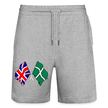 Devon & Great Britain Cross - Stanley/Stella Trainer Unisex Organic Jogging Shorts - heather grey - Front - Nik (191cm) & Marisol (170cm)