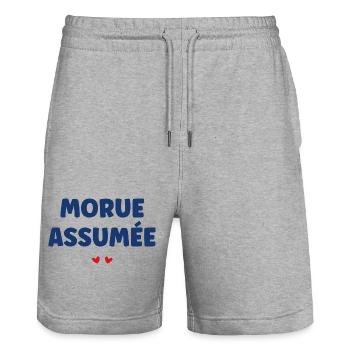 Morue assumée: Humour marin - Short de jogging bio TRAINER Stanley/Stella unisexe - gris chiné - Devant - Nik (191cm) & Marisol (170cm)