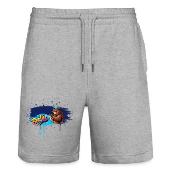 Berlin Graffiti Bear with Spray Can Street Art - Stanley/Stella Trainer Unisex Organic Jogging Shorts - heather grey - Front - Nik (191cm) & Marisol (170cm)