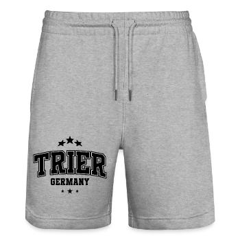 Trier Block Font Arch – Varsity Style - Stanley/Stella Trainer Unisex Organic Jogging Shorts - heather grey - Front - Nik (191cm) & Marisol (170cm)