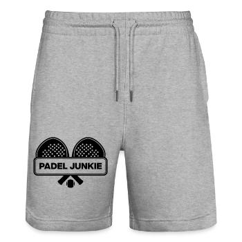 Padel Junkie, Racket Addict! Smash it - Stanley/Stella Trainer Unisex Organic Jogging Shorts - heather grey - Front - Nik (191cm) & Marisol (170cm)