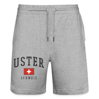Uster Schweiz – Flaggenmotiv mit Lokalstolz - Stanley/Stella Unisex Bio Joggingshorts Trainer  - Grau meliert - Vorne - Nik (191cm) & Marisol (170cm)