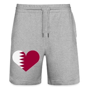 Qatar heart flag - Stanley/Stella Trainer Unisex Organic Jogging Shorts - heather grey - Front - Nik (191cm) & Marisol (170cm)