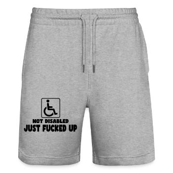 Pas handicapé. Juste-foutu ! Humour en fauteuil roulant # - Short de jogging bio TRAINER Stanley/Stella unisexe - gris chiné - Devant - Nik (191cm) & Marisol (170cm)