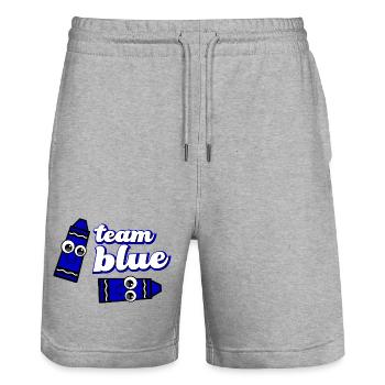 Funny Crayon Blue Team - Stanley/Stella Trainer Unisex Organic Jogging Shorts - heather grey - Front - Nik (191cm) & Marisol (170cm)