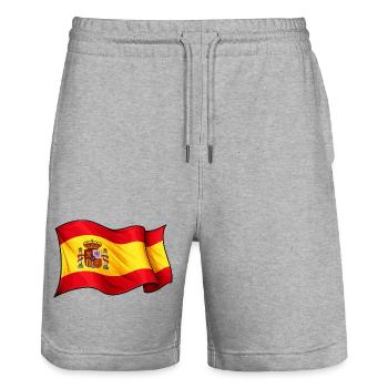 Conception des ondes du drapeau espagnol - Short de jogging bio TRAINER Stanley/Stella unisexe - gris chiné - Devant - Nik (191cm) & Marisol (170cm)
