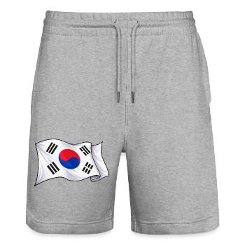 South Korea Flag - Stanley/Stella Trainer Unisex Organic Jogging Shorts - heather grey - Front - Nik (191cm) & Marisol (170cm)