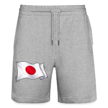 Japan-Flagge Illustration - Stanley/Stella Unisex Bio Joggingshorts Trainer  - Grau meliert - Vorne - Nik (191cm) & Marisol (170cm)