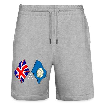 Yorkshire-Flagge + Großbritannien - Stanley/Stella Unisex Bio Joggingshorts Trainer  - Grau meliert - Vorne - Nik (191cm) & Marisol (170cm)