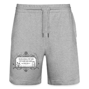 Nur Geduld - mit der Zeit wird aus Gras Milch - Stanley/Stella Unisex Bio Joggingshorts Trainer  - Grau meliert - Vorne - Nik (191cm) & Marisol (170cm)