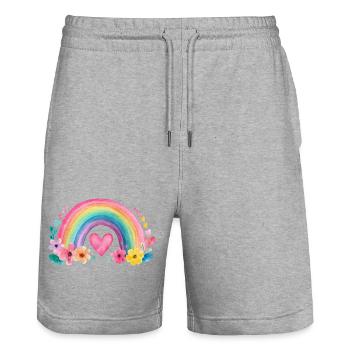 Regenbogen mit Herz & Blumen – Aquarell Liebe - Stanley/Stella Unisex Bio Joggingshorts Trainer  - Grau meliert - Vorne - Nik (191cm) & Marisol (170cm)