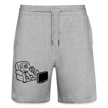 Dog Dog Chill Mode Chips Food TV TV - Stanley/Stella Trainer Unisex Organic Jogging Shorts - heather grey - Front - Nik (191cm) & Marisol (170cm)