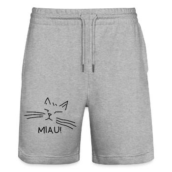 Propriétaire de chat Miaulement de chat - Short de jogging bio TRAINER Stanley/Stella unisexe - gris chiné - Devant - Nik (191cm) & Marisol (170cm)