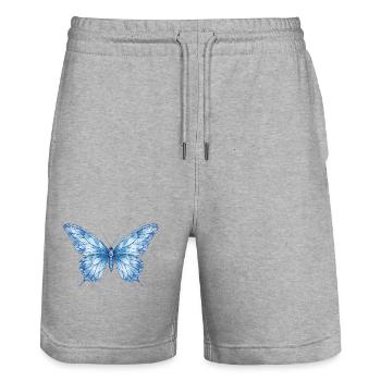 Papillon géométrique bleu - Short de jogging bio TRAINER Stanley/Stella unisexe - gris chiné - Devant - Nik (191cm) & Marisol (170cm)