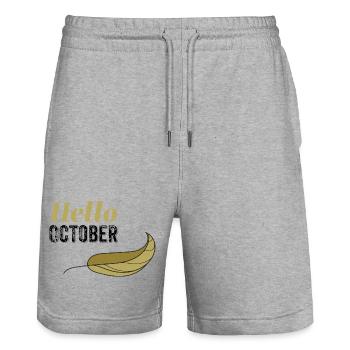 Oktober Goldenes Hallo Blatt-Design - Stanley/Stella Unisex Bio Joggingshorts Trainer  - Grau meliert - Vorne - Nik (191cm) & Marisol (170cm)