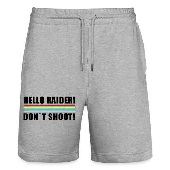 Hello Raider Neonstreifen in Retrofarben dont shot - Stanley/Stella Unisex Bio Joggingshorts Trainer  - Grau meliert - Vorne - Nik (191cm) & Marisol (170cm)