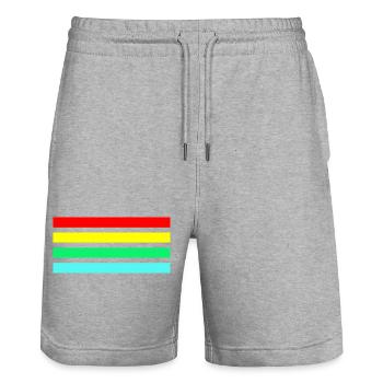 Retro neon arc stripe composition - Stanley/Stella Trainer Unisex Organic Jogging Shorts - heather grey - Front - Nik (191cm) & Marisol (170cm)