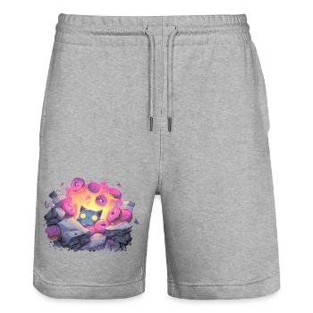 Grotte de Donut en Cristal de Chat en lumière néon - Short de jogging bio TRAINER Stanley/Stella unisexe - gris chiné - Devant - Nik (191cm) & Marisol (170cm)