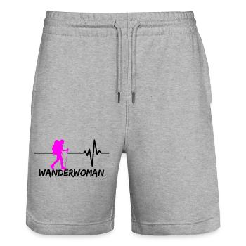 WANDERWOMAN – TRAIL QUEEN! WANDERLUST, WANDERN - Stanley/Stella Unisex Bio Joggingshorts Trainer  - Grau meliert - Vorne - Nik (191cm) & Marisol (170cm)