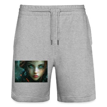 Cyber eyes in neon light - Stanley/Stella Trainer Unisex Organic Jogging Shorts - heather grey - Front - Nik (191cm) & Marisol (170cm)
