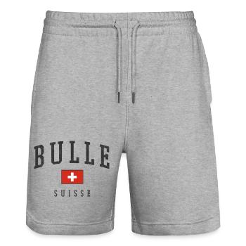 Bulle Suisse Emblem - Stanley/Stella Unisex Bio Joggingshorts Trainer  - Grau meliert - Vorne - Nik (191cm) & Marisol (170cm)