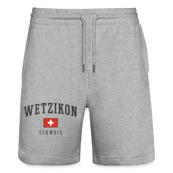 Wetzikon Schweiz Flagge - Stanley/Stella Unisex Bio Joggingshorts Trainer  - Grau meliert - Vorne - Nik (191cm) & Marisol (170cm)