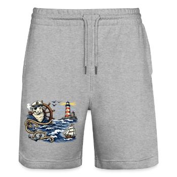 Seafarer sheep in the storm - Stanley/Stella Trainer Unisex Organic Jogging Shorts - heather grey - Front - Nik (191cm) & Marisol (170cm)