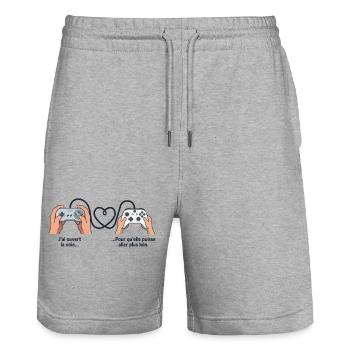 Père & Fille : La Passion du Jeu en Héritage - Short de jogging bio TRAINER Stanley/Stella unisexe - gris chiné - Devant - Nik (191cm) & Marisol (170cm)