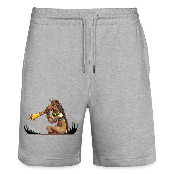 Tribal Horse Trumpeter Illustration - Stanley/Stella Trainer Unisex Organic Jogging Shorts - heather grey - Front - Nik (191cm) & Marisol (170cm)