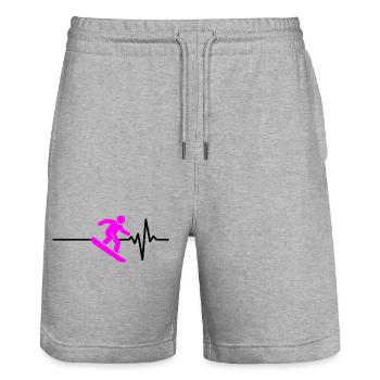 SNOWBOARDER HEARTBEAT PINK, WINTER SPORTS - Stanley/Stella Trainer Unisex Organic Jogging Shorts - heather grey - Front - Nik (191cm) & Marisol (170cm)