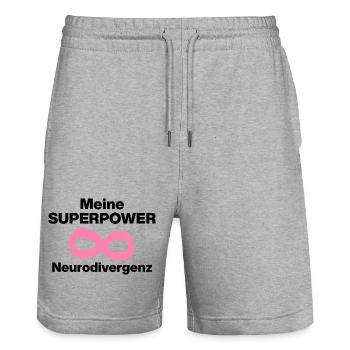 MY SUPERPOWER: NEURODIVERGENCE! ADHS ND POWER - Stanley/Stella Trainer Unisex Organic Jogging Shorts - heather grey - Front - Nik (191cm) & Marisol (170cm)