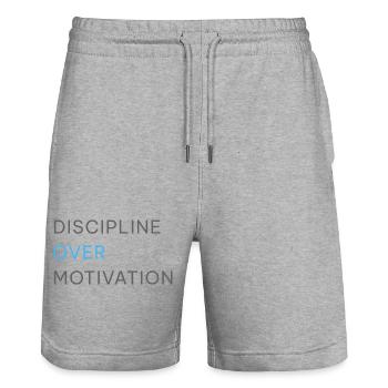 T-shirt La discipline avant la motivation | Gym Fitness - Short de jogging bio TRAINER Stanley/Stella unisexe - gris chiné - Devant - Nik (191cm) & Marisol (170cm)