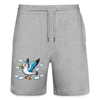 Dessin animé de mouette de Vol des Nuages - Short de jogging bio TRAINER Stanley/Stella unisexe - gris chiné - Devant - Nik (191cm) & Marisol (170cm)