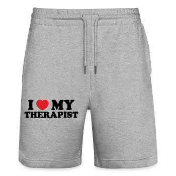 Bold Heart Typography - Stanley/Stella Trainer Unisex Organic Jogging Shorts - heather grey - Front - Nik (191cm) & Marisol (170cm)