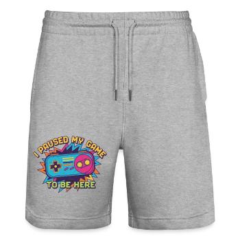 Retro Controller Meme Tee - Stanley/Stella Trainer Unisex Organic Jogging Shorts - heather grey - Front - Nik (191cm) & Marisol (170cm)