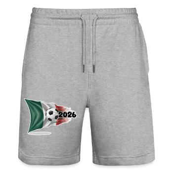 Drapeau du football du Mexique 2026 - Short de jogging bio TRAINER Stanley/Stella unisexe - gris chiné - Devant - Nik (191cm) & Marisol (170cm)