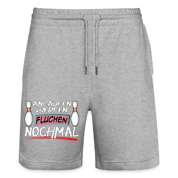 Run-up, throwing, cursing, bowling again - Stanley/Stella Trainer Unisex Organic Jogging Shorts - heather grey - Front - Nik (191cm) & Marisol (170cm)