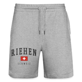 Riehen Switzerland Vintage Design - Stanley/Stella Trainer Unisex Organic Jogging Shorts - heather grey - Front - Nik (191cm) & Marisol (170cm)