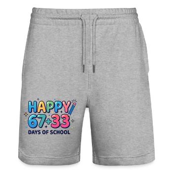 Happy 100 Days School Math Equation  - Stanley/Stella Trainer Unisex Organic Jogging Shorts - heather grey - Front - Nik (191cm) & Marisol (170cm)