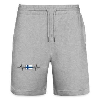 Drapeau finlandais en un battement de cœur - Short de jogging bio TRAINER Stanley/Stella unisexe - gris chiné - Devant - Nik (191cm) & Marisol (170cm)