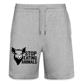 Schweinekopf Protest Stoppt Tieressen - Stanley/Stella Unisex Bio Joggingshorts Trainer  - Grau meliert - Vorne - Nik (191cm) & Marisol (170cm)