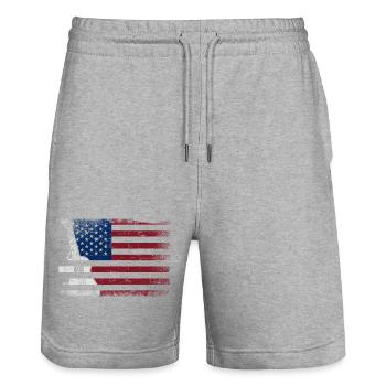 Hawaiian Ukulele Uke American Flag - Stanley/Stella Unisex Bio Joggingshorts Trainer  - Grau meliert - Vorne - Nik (191cm) & Marisol (170cm)