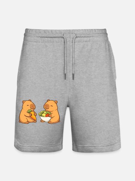 Capybara couple with vegetables – relaxed & cute - Stanley/Stella Trainer Unisex Organic Jogging Shorts - heather grey