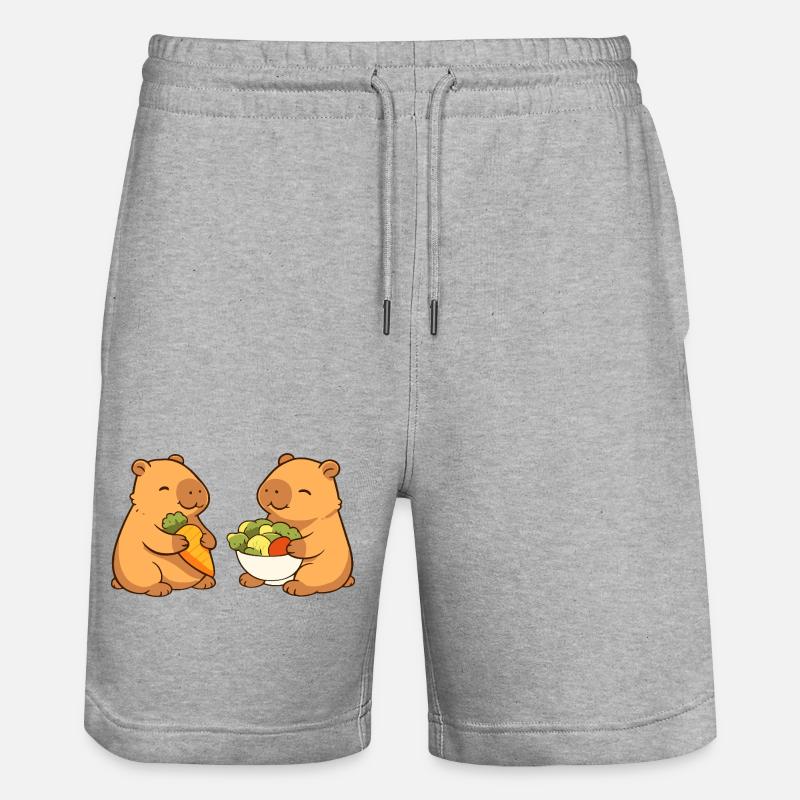Capybara Paar mit Gemüse – entspannt & niedlich - Stanley/Stella Unisex Bio Joggingshorts Trainer  - Grau meliert