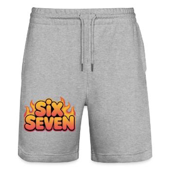 Six Seven 67 – lustige Gen Alpha Memes - Stanley/Stella Unisex Bio Joggingshorts Trainer  - Grau meliert - Vorne - Nik (191cm) & Marisol (170cm)